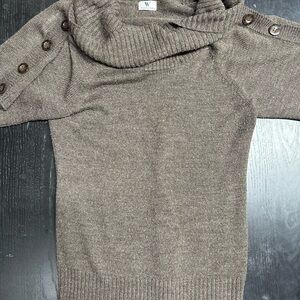 Women's Brown Knit Sweater with Button Detail